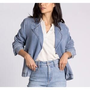 Thread & Supply Denim Blazer Jean Jacket Small Blue Open Front Lightweight